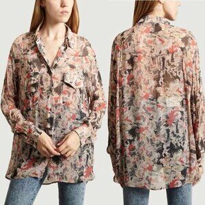 IRO PARIS Womens BLAZE Semi Sheer Floral Print  SHIRT Blouse Oversized